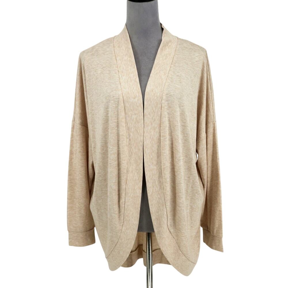 Olive & Oak Sweater Plus Size 1X Beige Tan Stretch Knit Open Cardigan Cocoon
